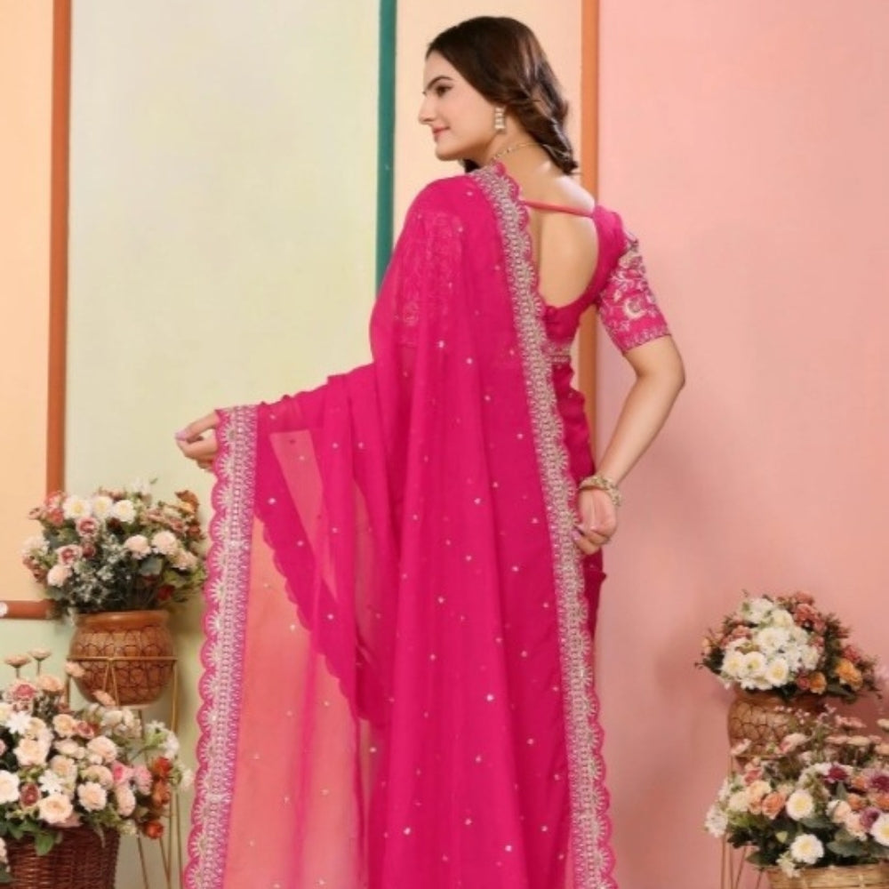 Embroidered Net Saree