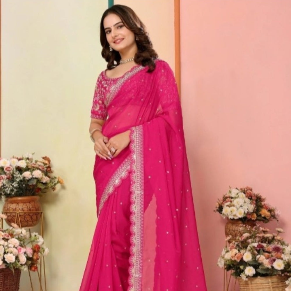 Embroidered Net Saree